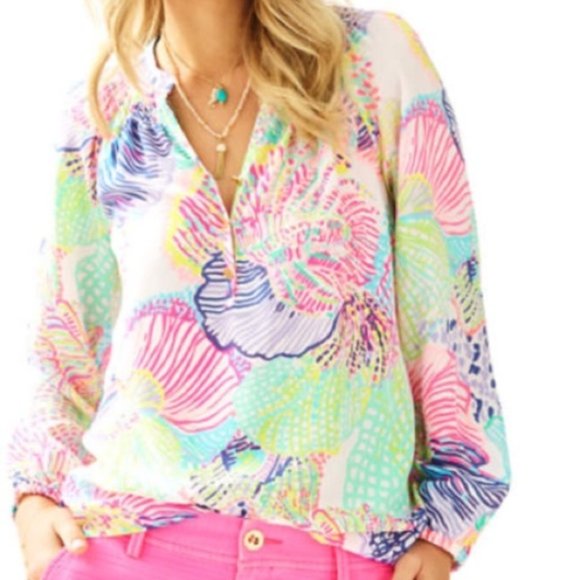 Lilly Pulitzer Elsa silk top Roar of the Seas S